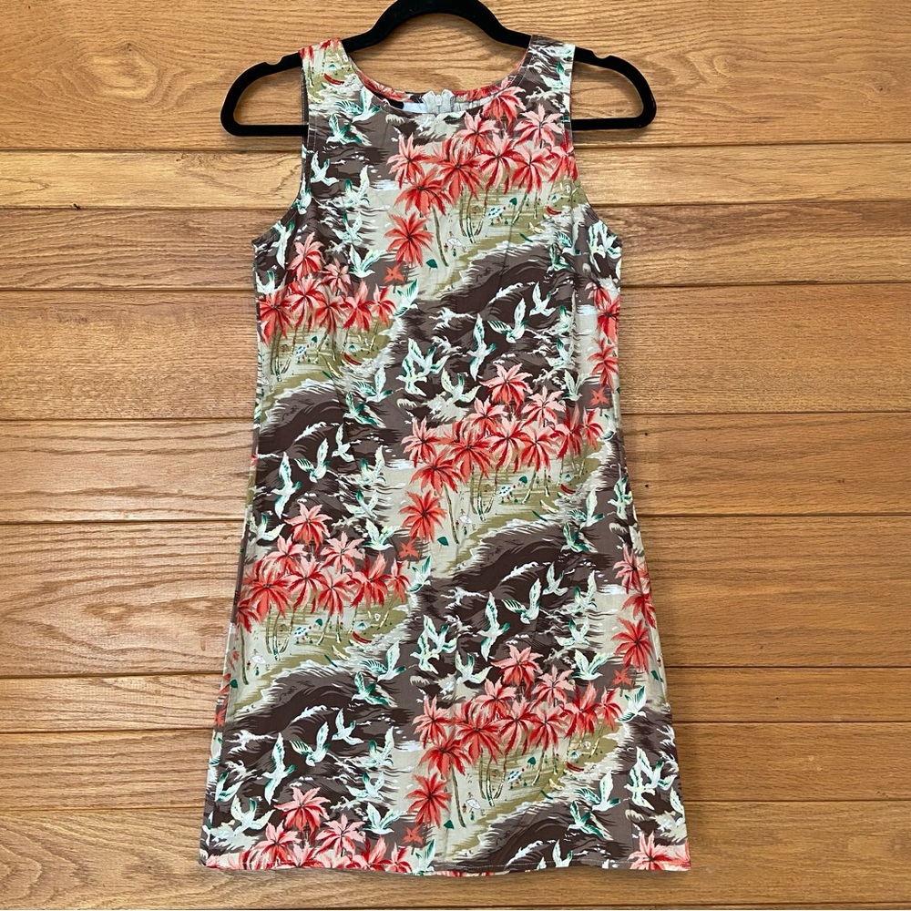 No Boundaries 90s Y2K Hawaiian print bird beach palm tree mini dress